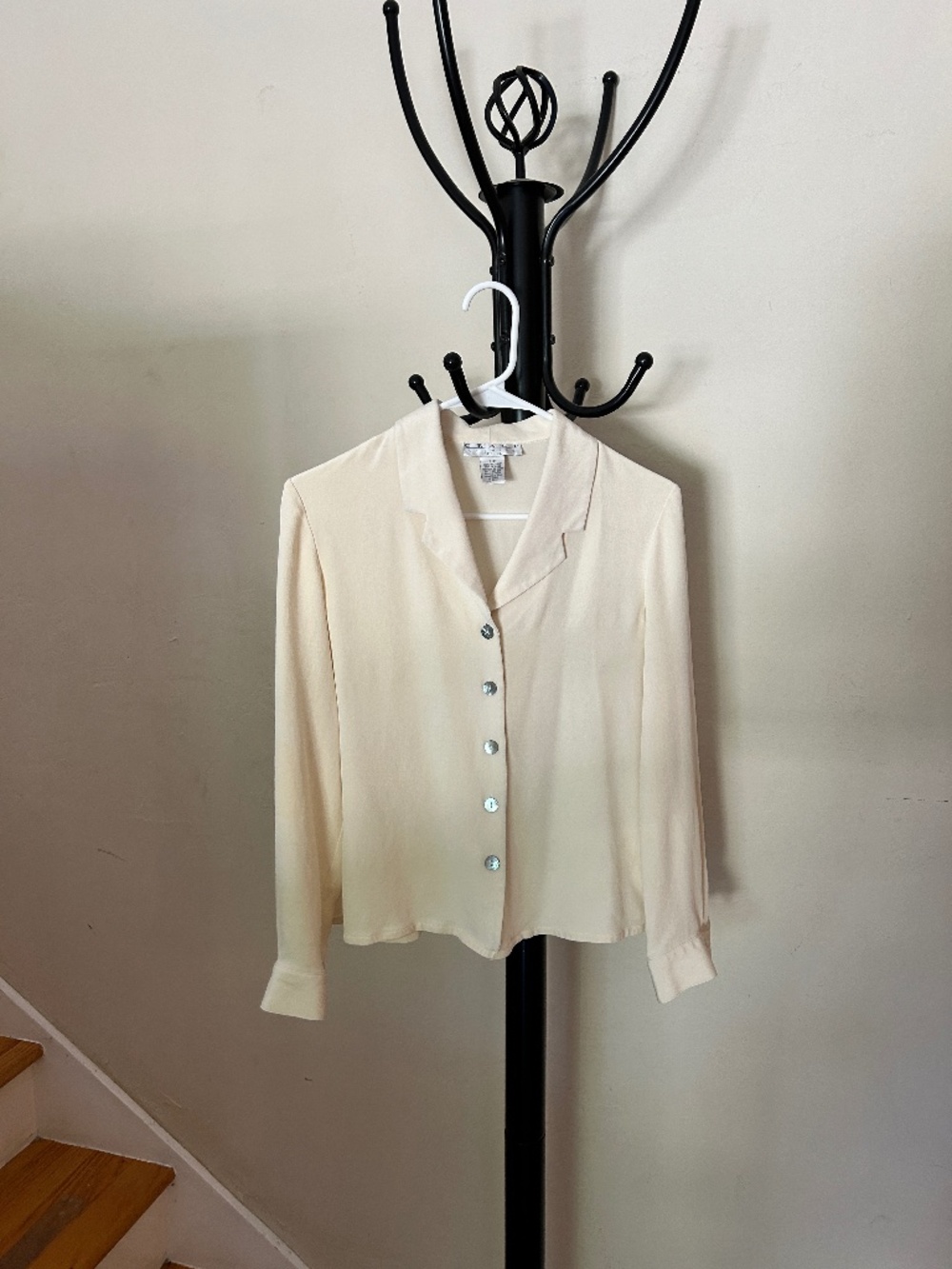 100% Silk Heavyweight Weave Button-up Long Sleeve Soft White Ivory Shirt